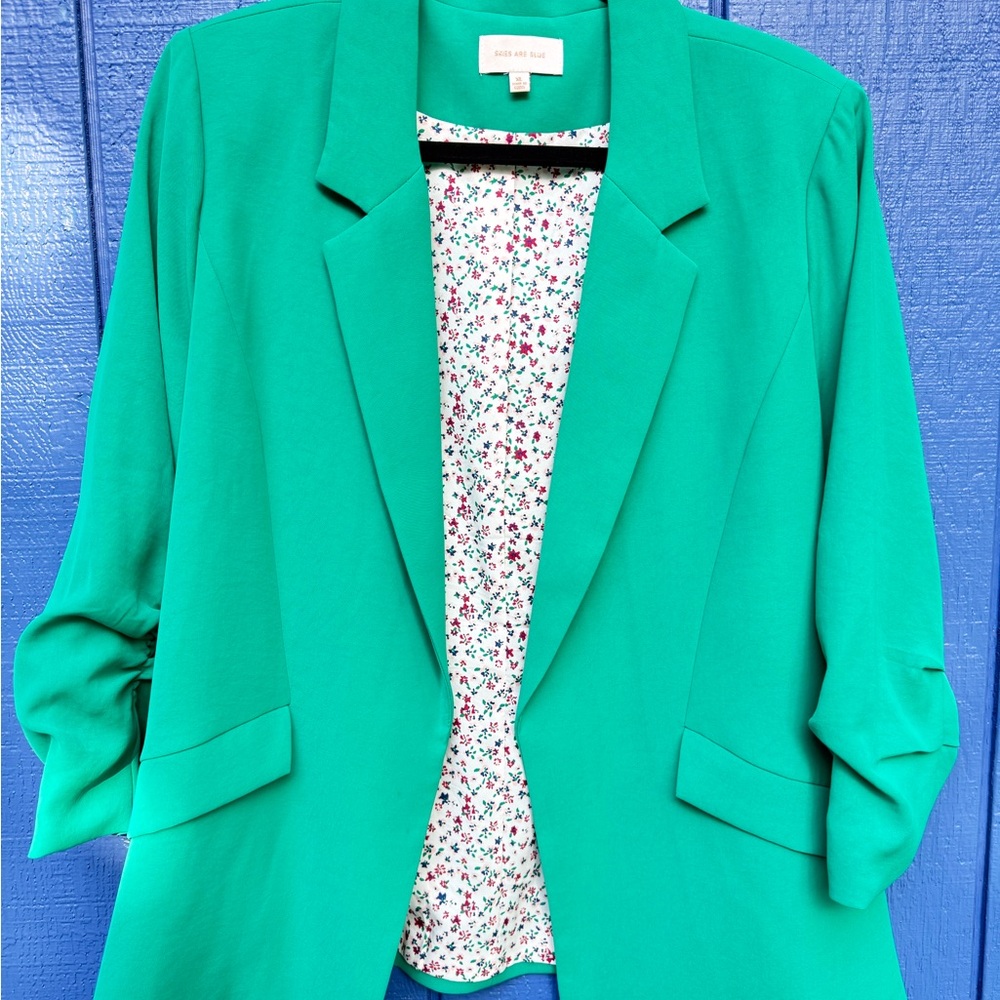 Skies Are Blue Emerald Green Open-Front Blazer